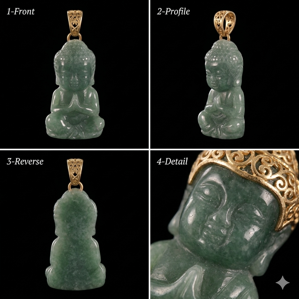 Green/ Black Jade Buddha Pendant Necklace