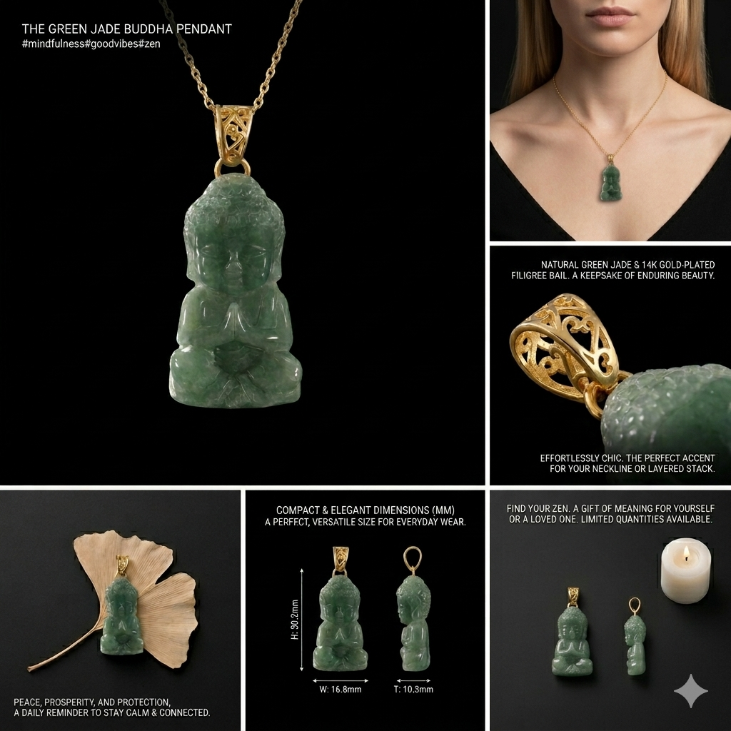 Green/ Black Jade Buddha Pendant Necklace