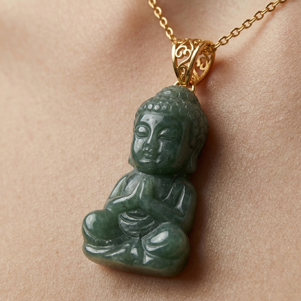 Green/ Black Jade Buddha Pendant Necklace