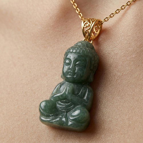 Green/ Black Jade Buddha Pendant Necklace