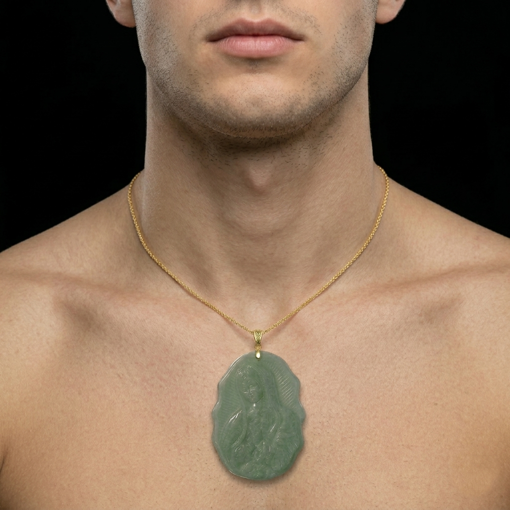 Virgin Mary Jade Pendant Necklace
