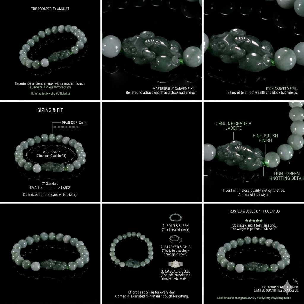 White/ Pine Green Jade Pixiu Bracelet
