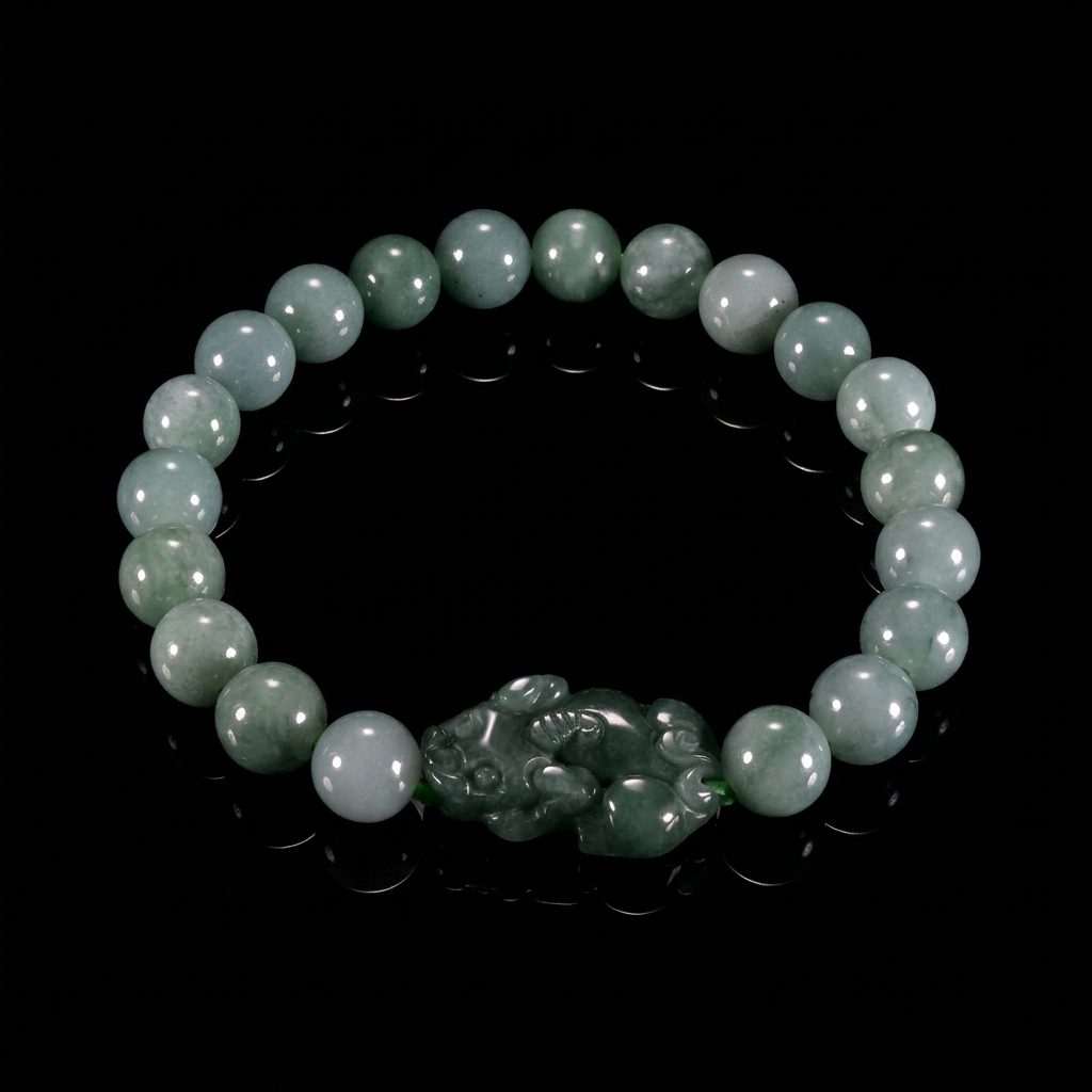 White/ Pine Green Jade Pixiu Bracelet