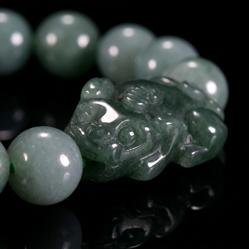 White/ Pine Green Jade Pixiu Bracelet