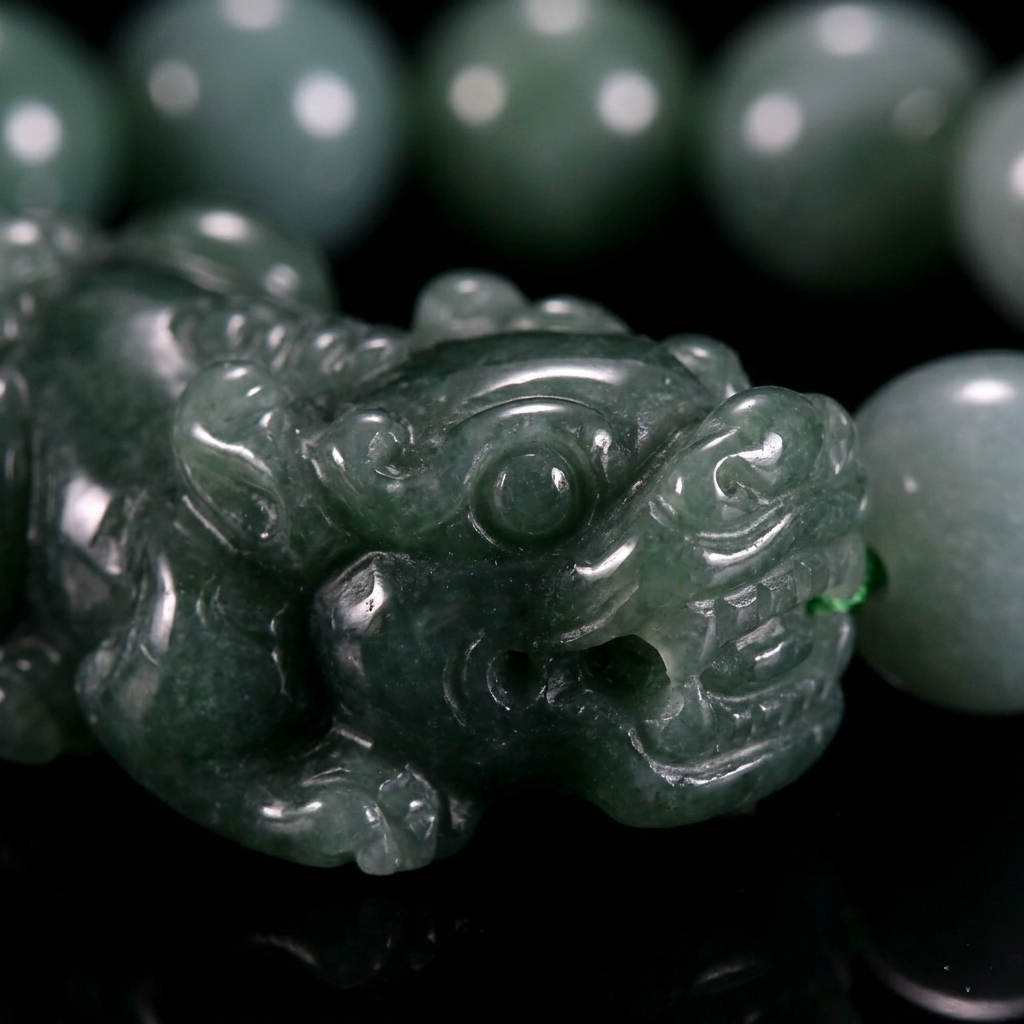 White/ Pine Green Jade Pixiu Bracelet