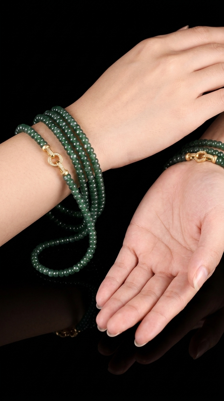Green Jade Beaded Necklace Bracelet