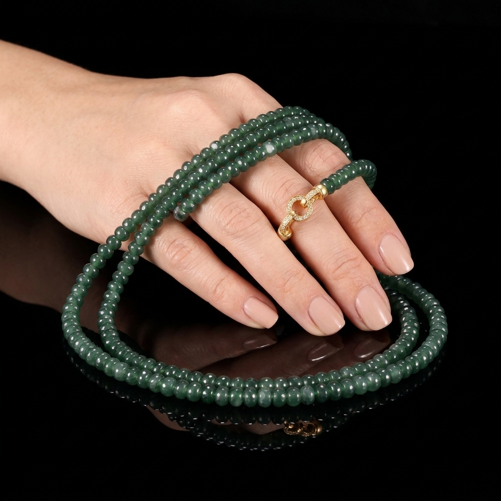 Green Jade Beaded Necklace Bracelet