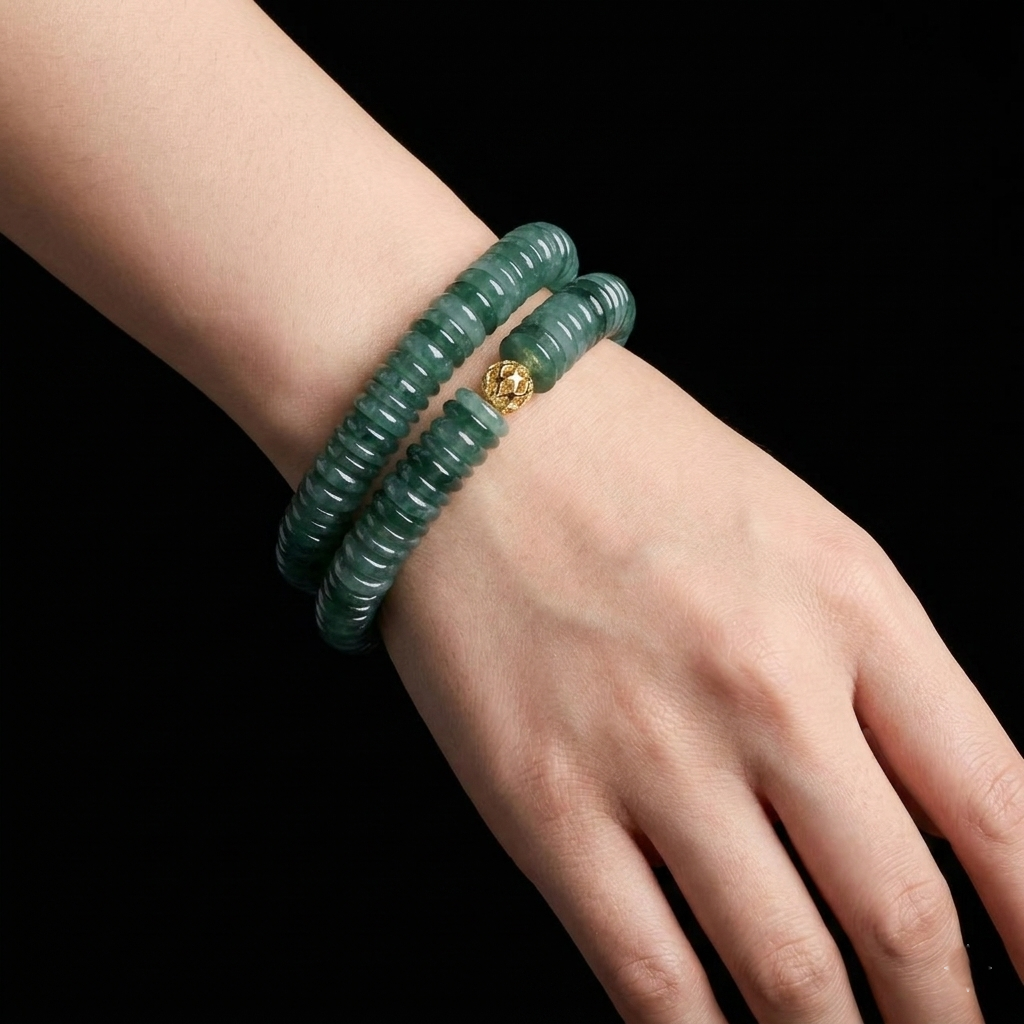 Natural Green Jade Beaded Bracelet